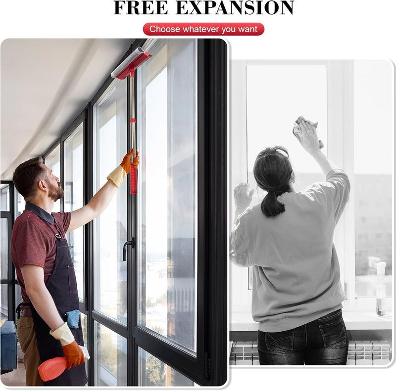 Conliwell Window Squeegee with 15.7"-27.5" Retractable Stainless Steel Handle, 2-in-1 Windshield Cleaner Tool for Cars, Trucks, Glass Doors, Shower Glass, Outdoor Windows – Window Cleaner (Red) - Image 4